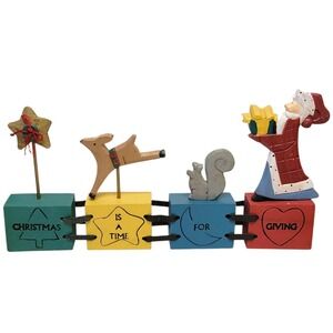 VTG 90s Midwest of Cannon Falls Christmas Blocks Shelf Decoration Primitive Gift